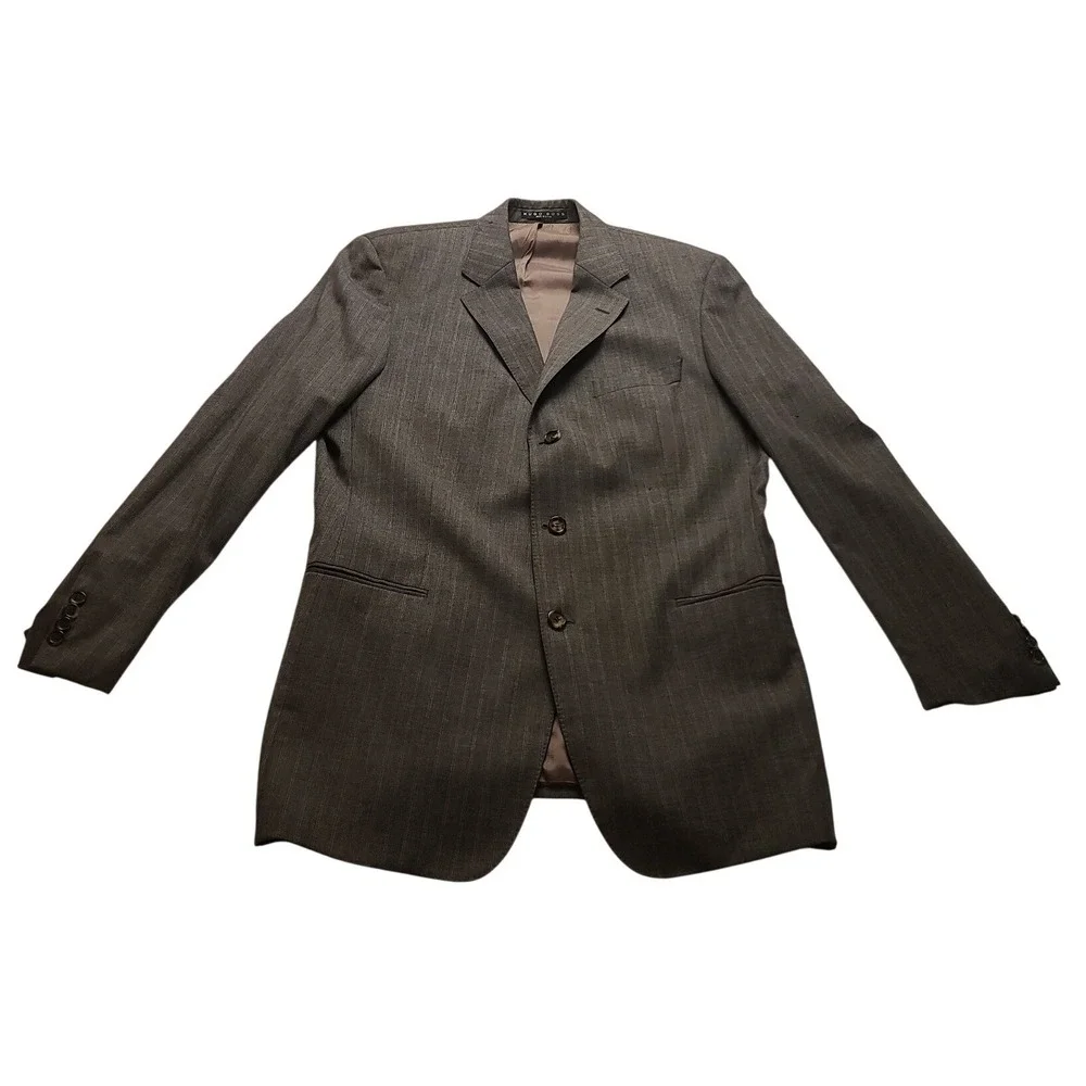 Mens‎ Charcoal Grey Pinstripe 2 Piece Suit Blazer and Pleated Trousers Set